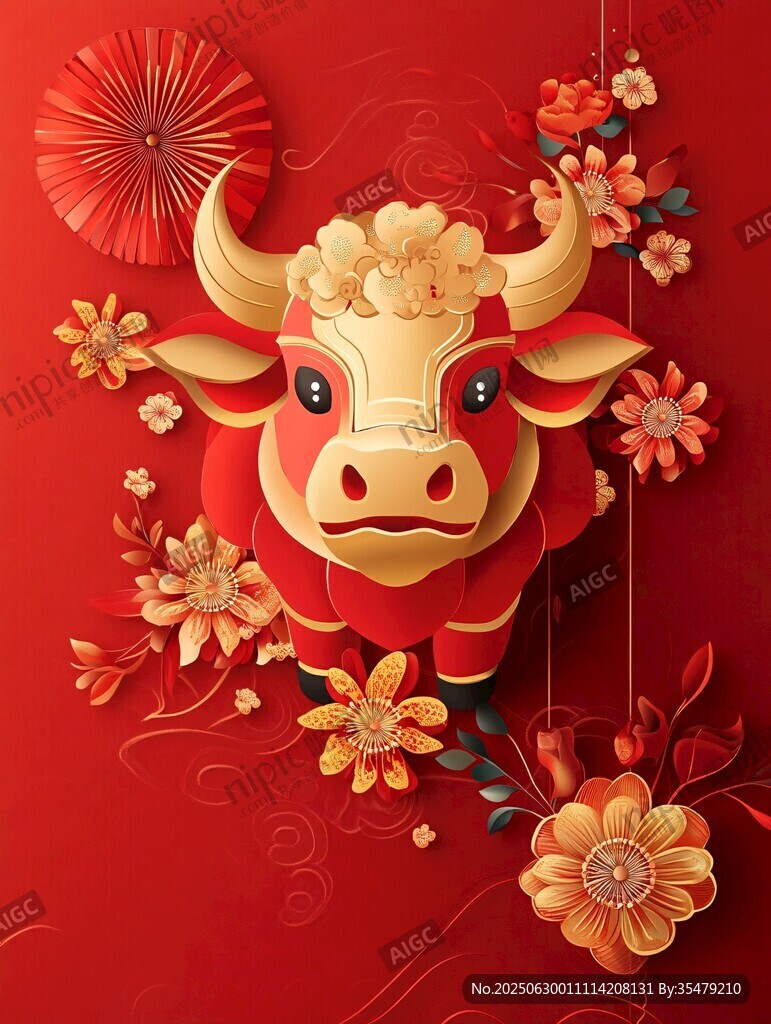 牛年新春剪紙風(fēng)喜慶裝飾