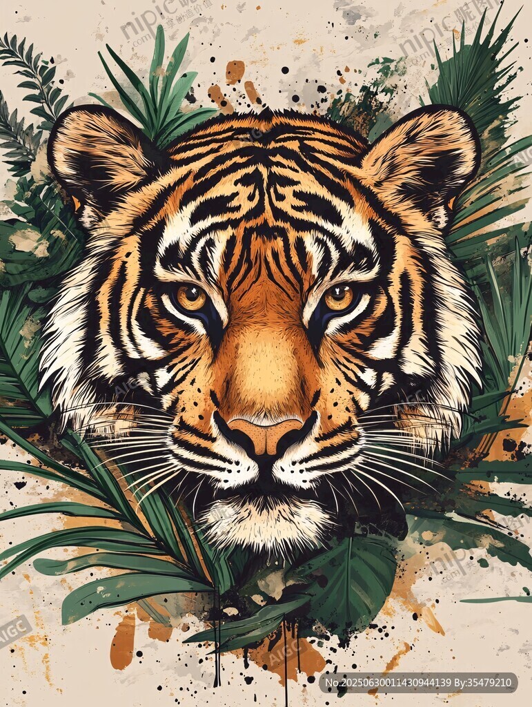 老虎插畫 野性與自然融合
