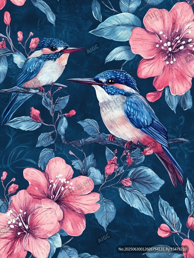 花鳥繪景 翠鳥與繁花