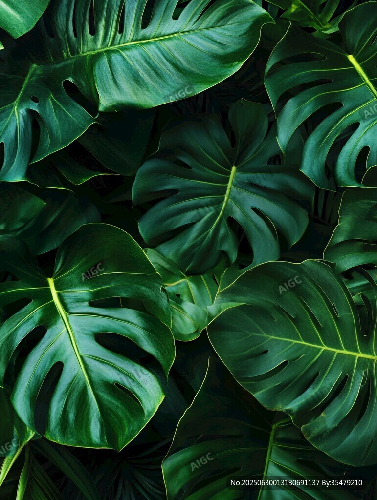 龜背竹葉的自然綠意景觀