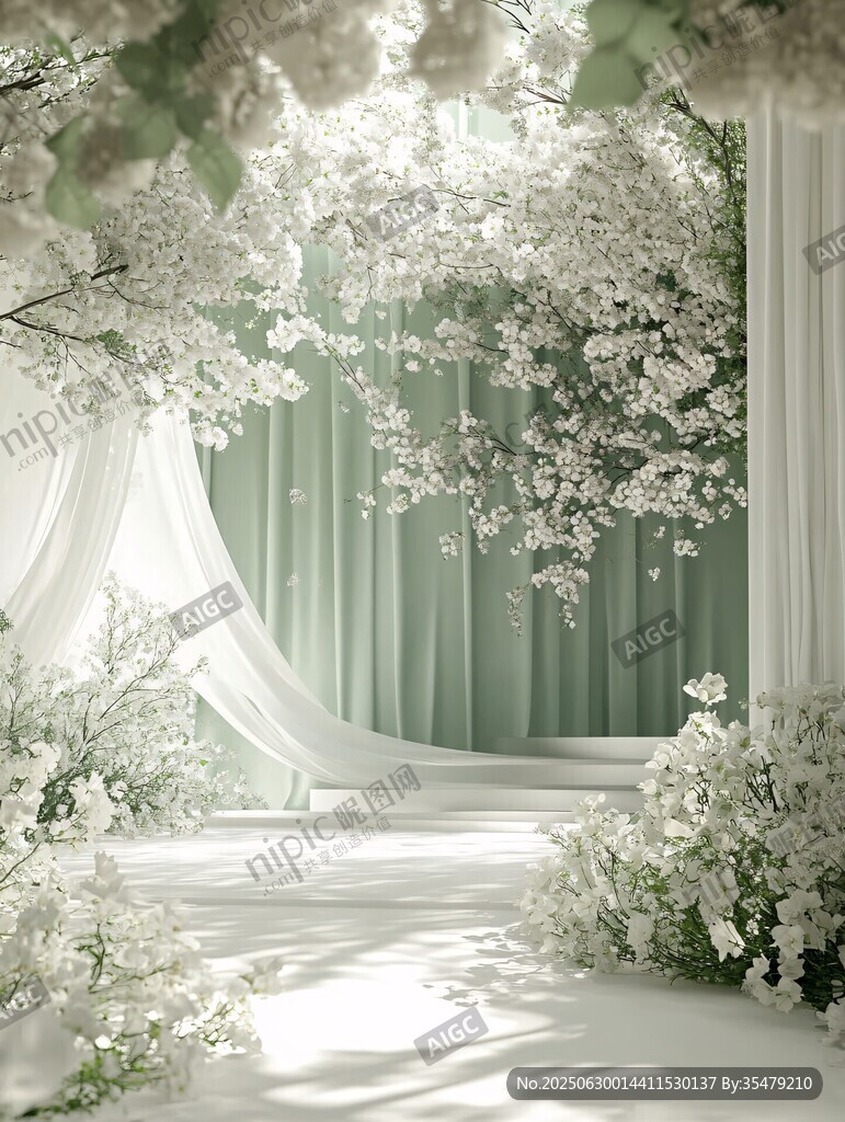 夢幻白色花卉婚禮場景