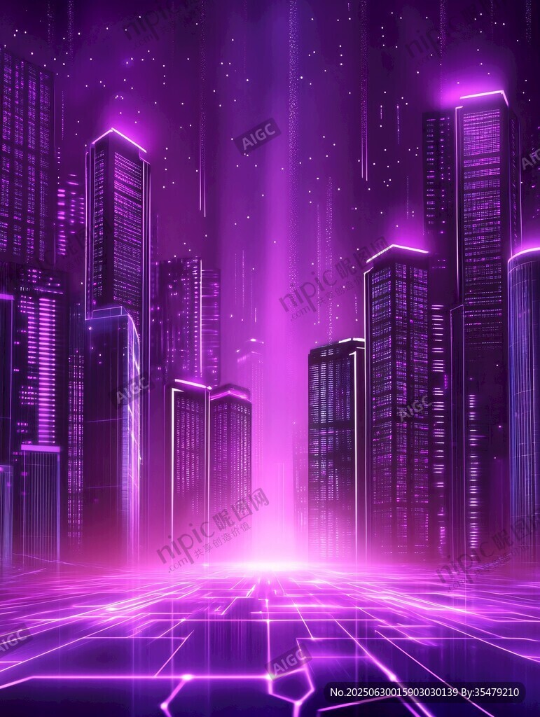 紫色科幻都市夜景