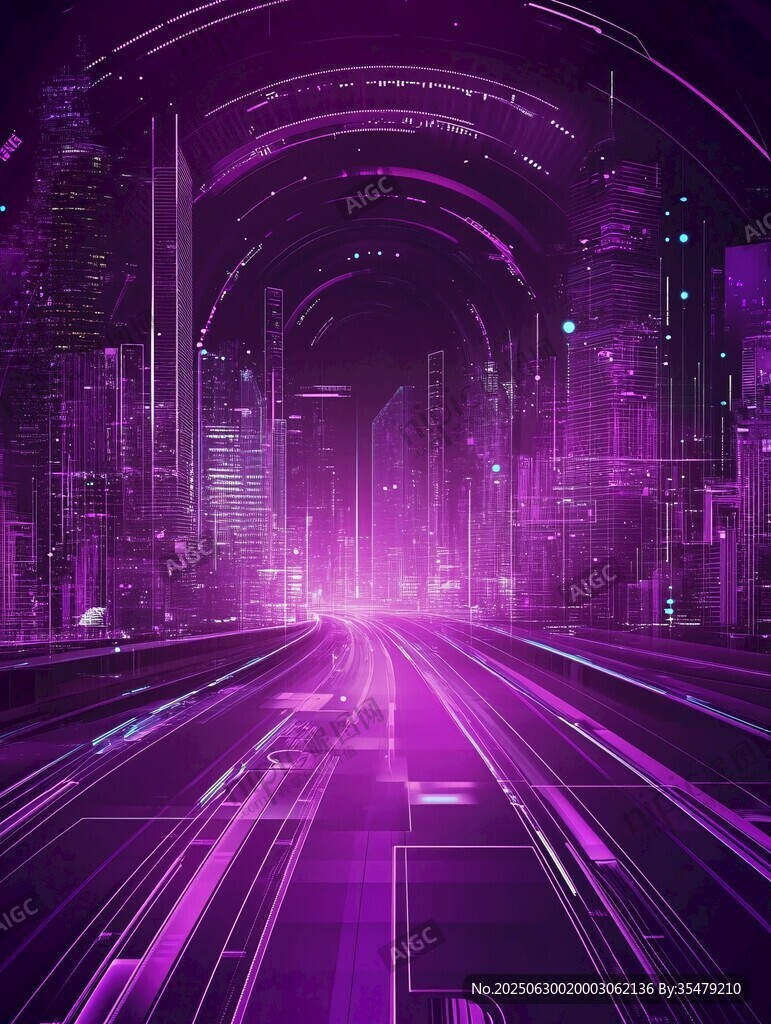 紫色未來感科幻城市道路
