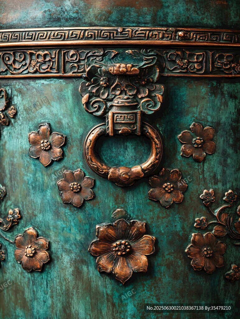 古銅雕花門環(huán)細節(jié)特寫