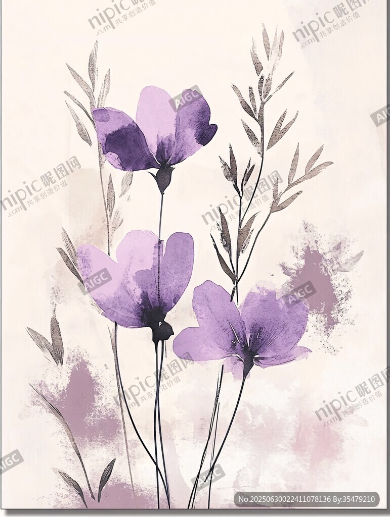紫色花卉水彩風(fēng)藝術(shù)插畫