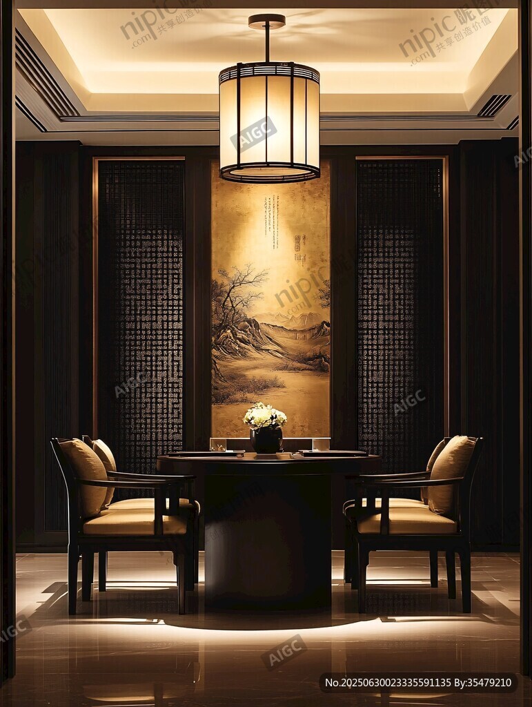 中式典雅餐廳室內(nèi)設(shè)計(jì)場(chǎng)景