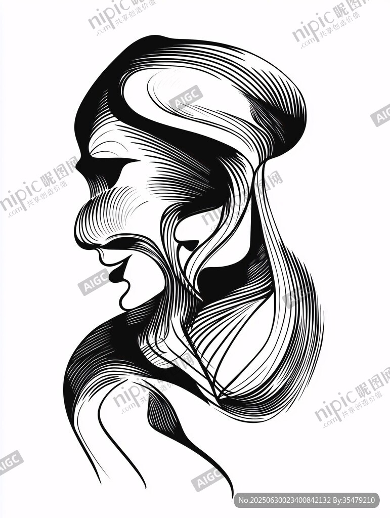 線條勾勒的優(yōu)雅女性側(cè)影