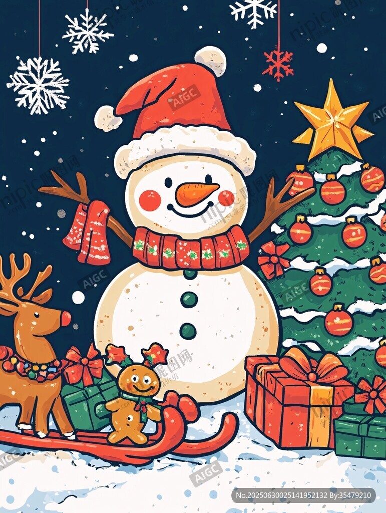 歡樂雪人伴圣誕溫馨場景