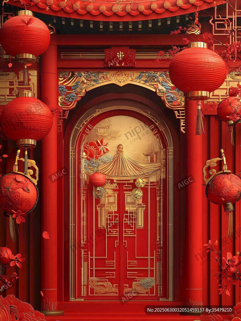 中式紅門喜慶節(jié)日場景