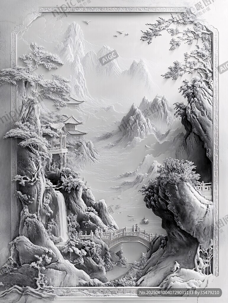 中式山水浮雕藝術圖景