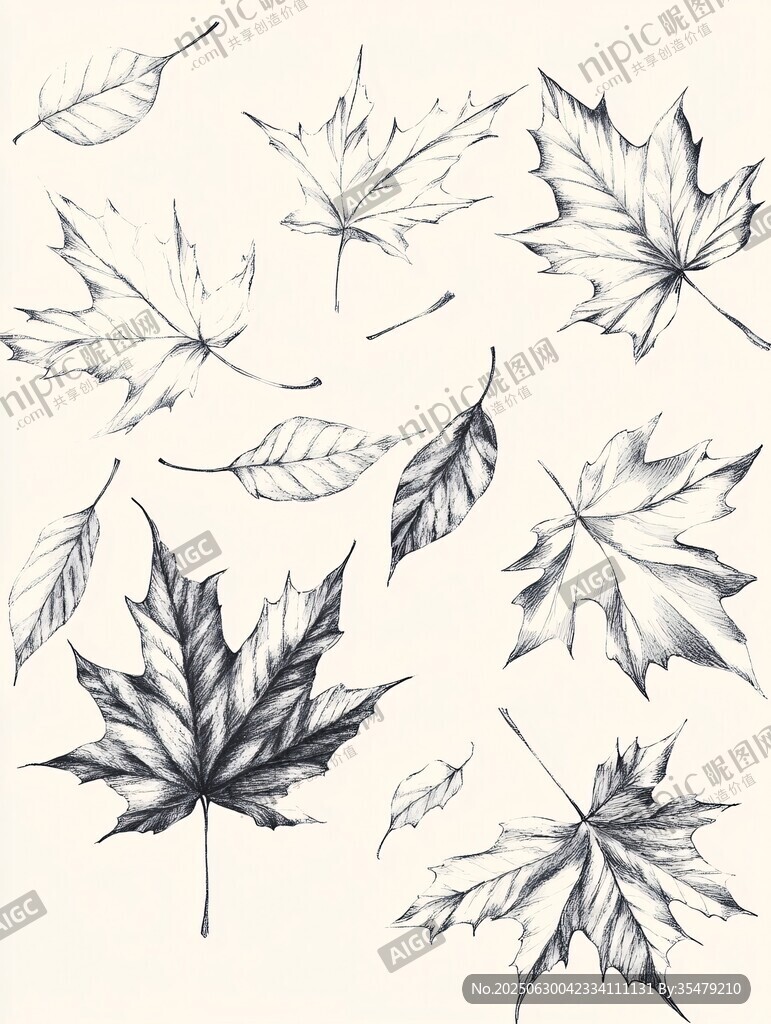 手繪楓葉素描素材集合
