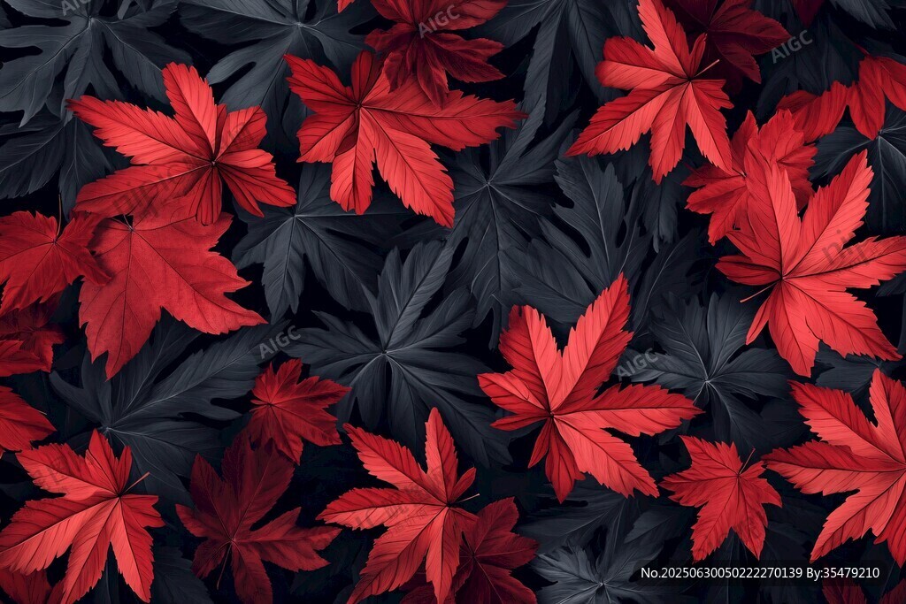 深紅黑葉交織的唯美畫面