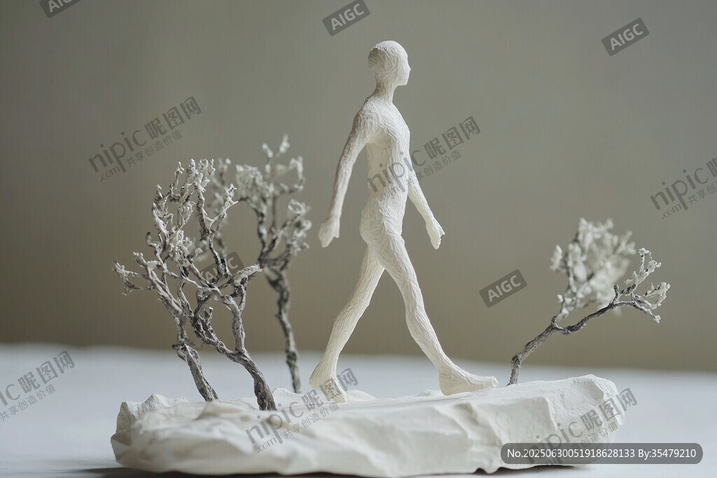 行走人物黏土雕塑藝術(shù)品