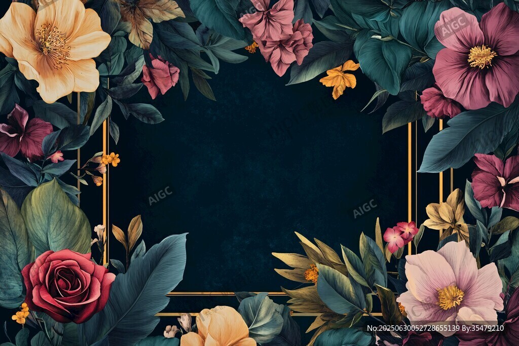 花卉環(huán)繞的深色邊框背景
