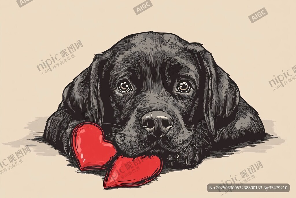 黑拉布拉多犬抱紅心