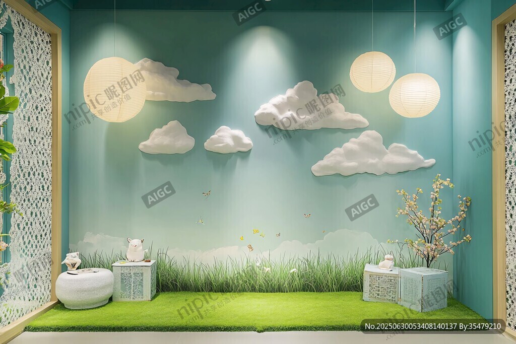 夢幻云朵綠植室內場景