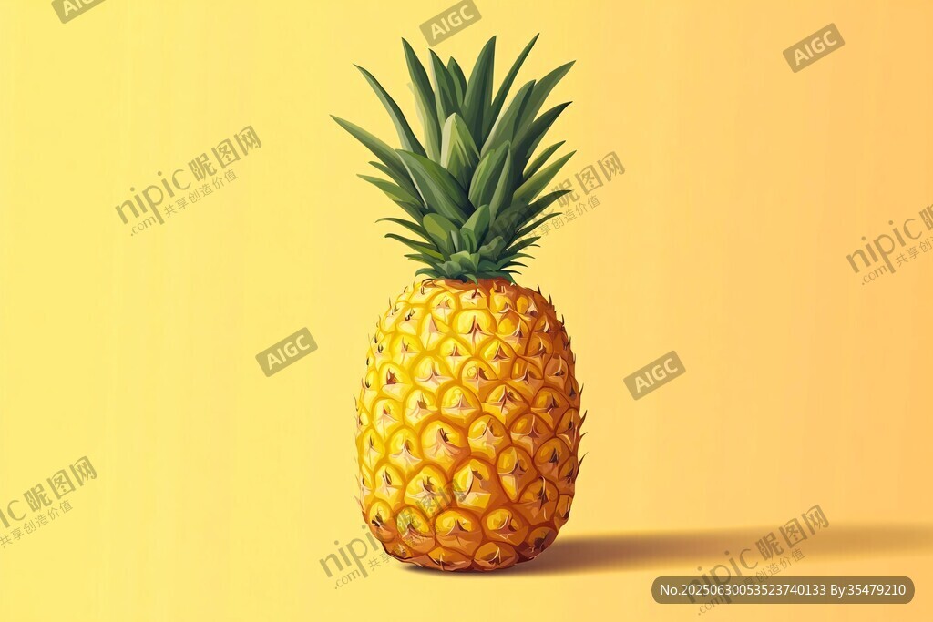黃色背景上的單個菠蘿