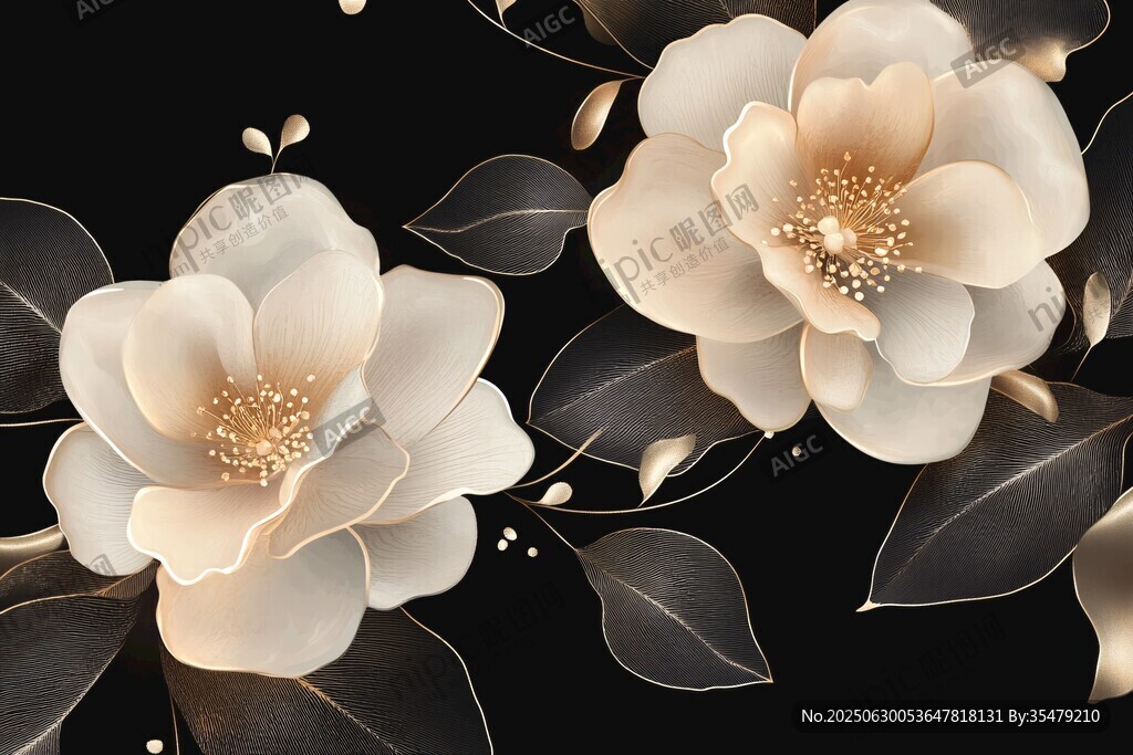 優(yōu)雅白花配黑底精致圖案