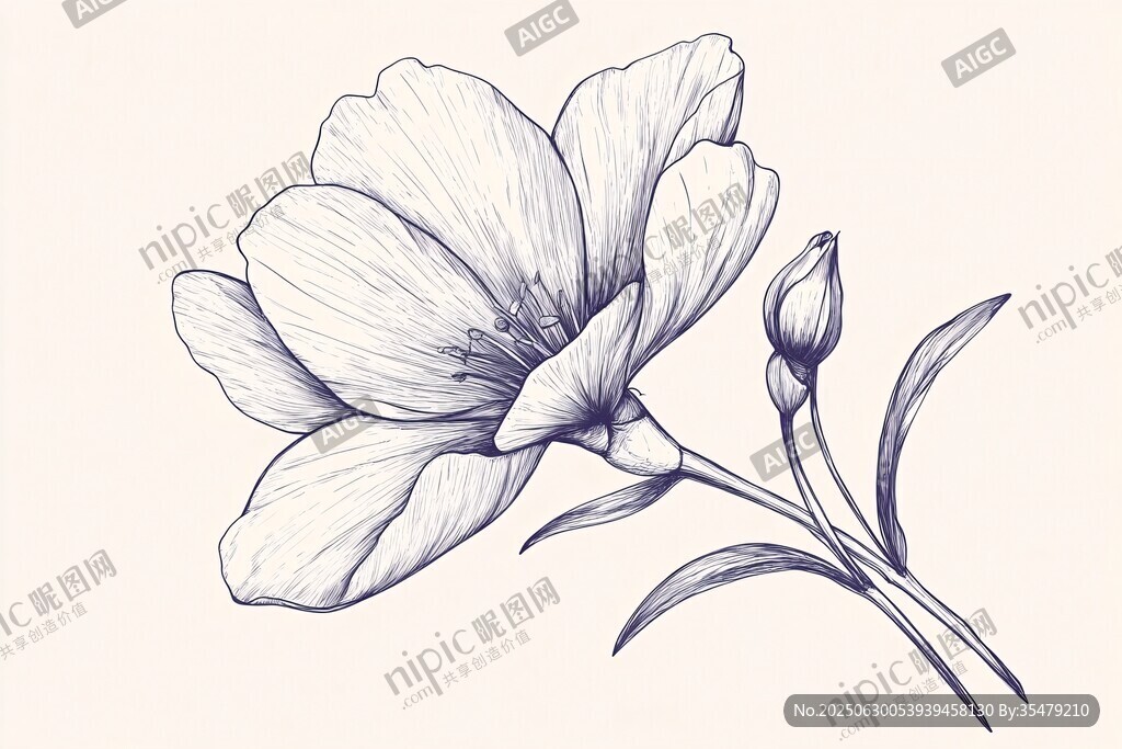 手繪線條花卉插畫