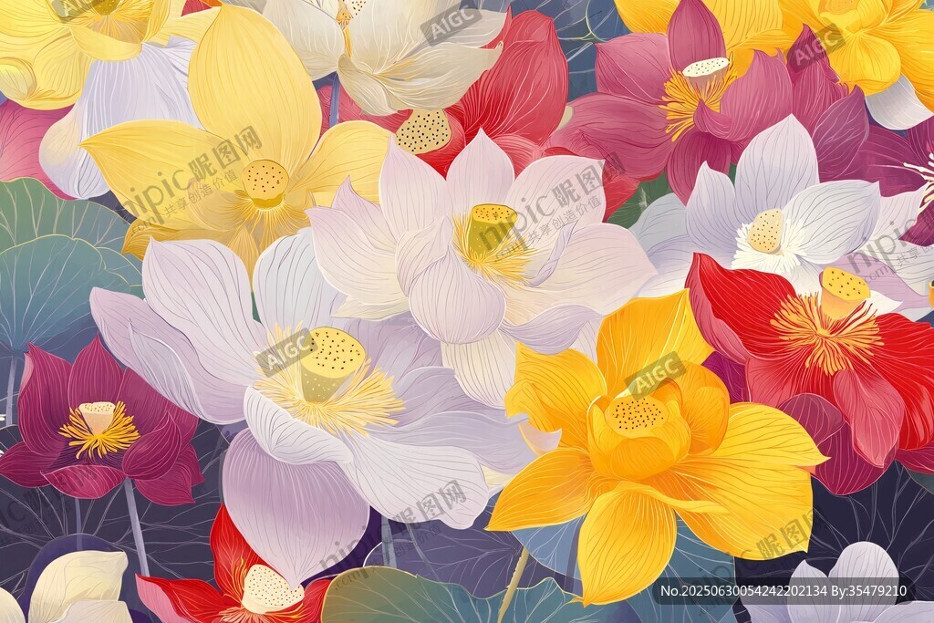多彩蓮花綻放絢麗花卉圖景