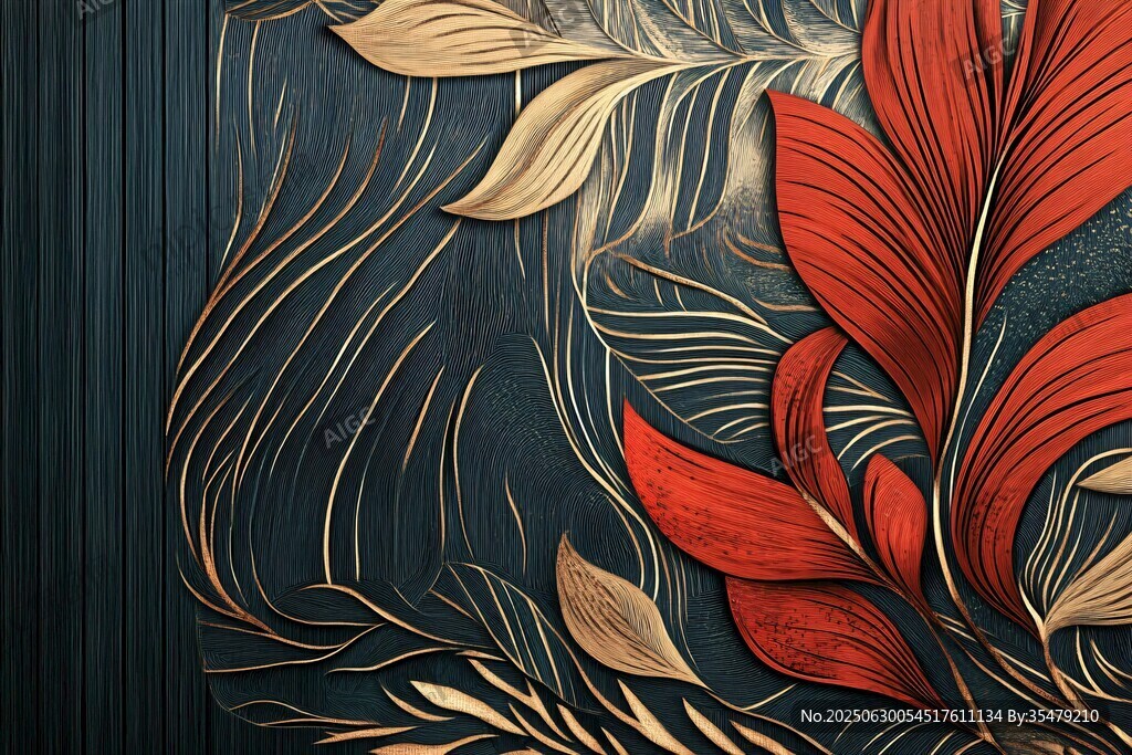 紅金葉飾的深邃背景藝術(shù)