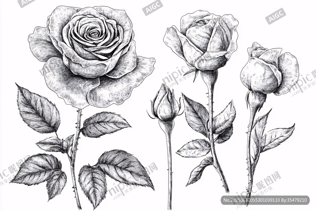 手繪玫瑰花卉插畫素材