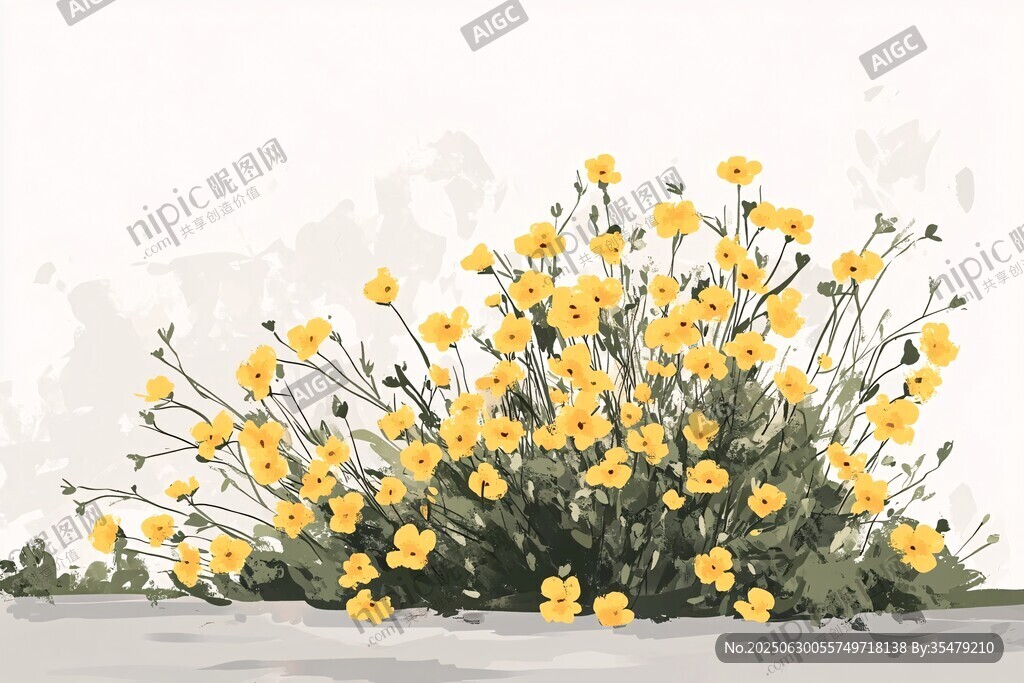 黃色花卉叢插畫