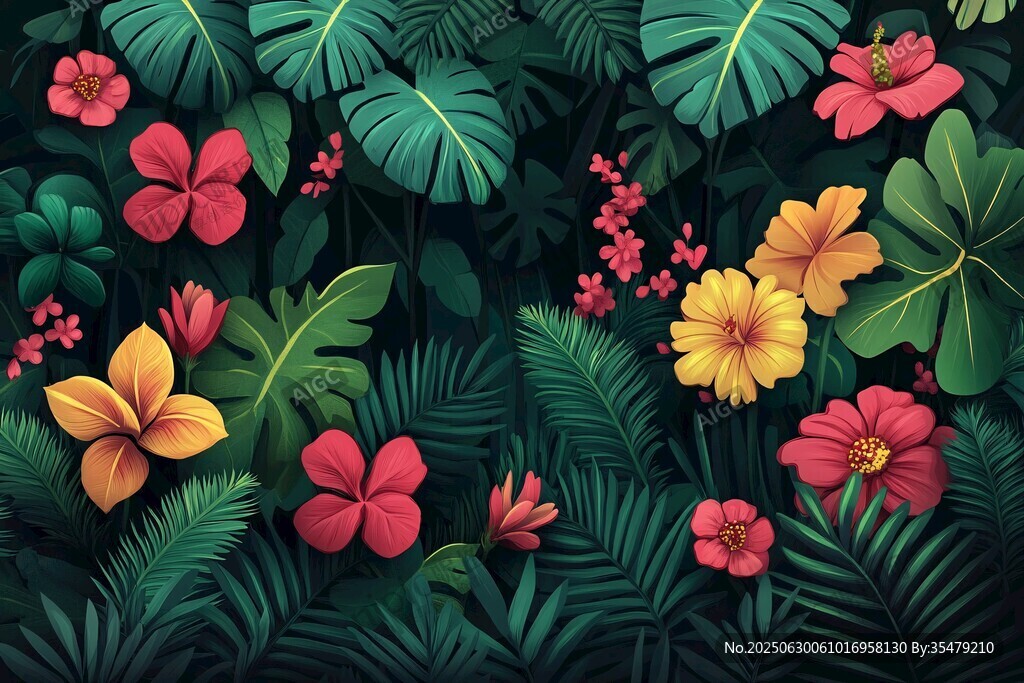 熱帶花卉綠植背景圖案