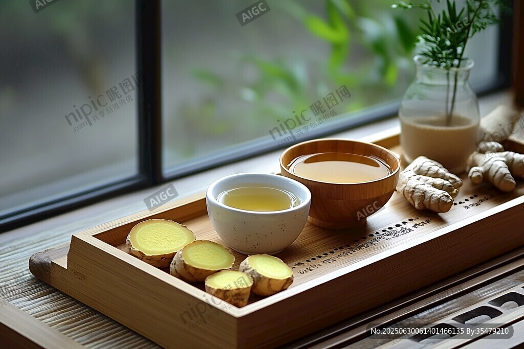 窗邊姜茶與綠植愜意時(shí)光