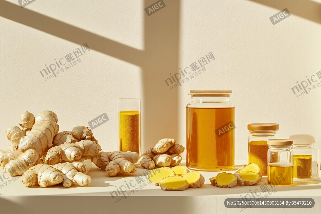 生姜與姜制品的光影展示