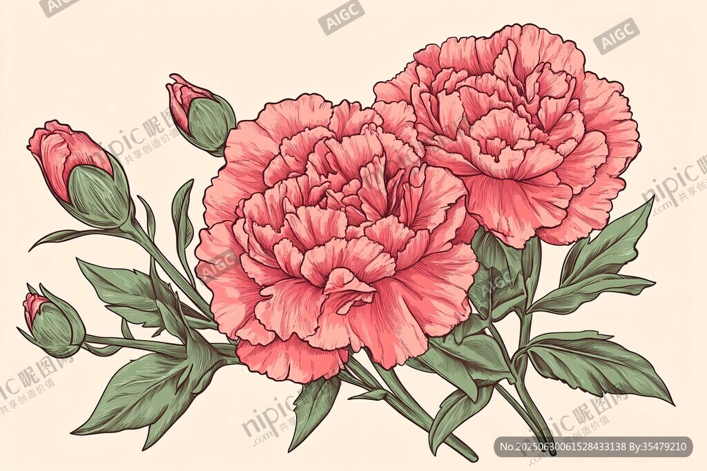 手繪粉色芍藥花插畫