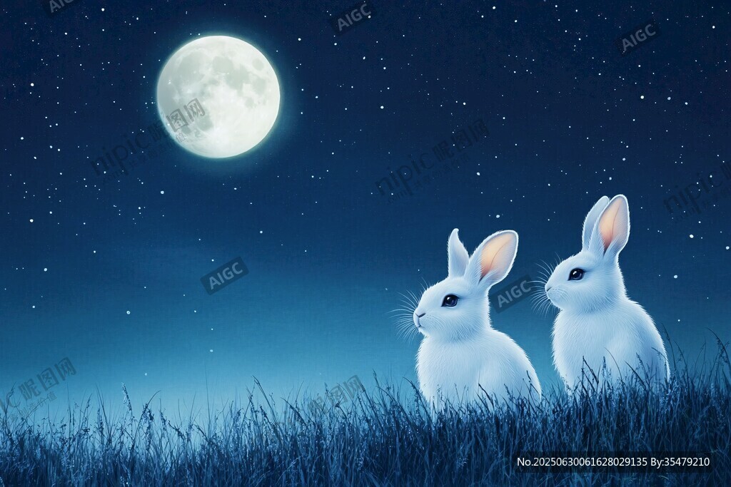 月夜雙兔共賞浩瀚星空