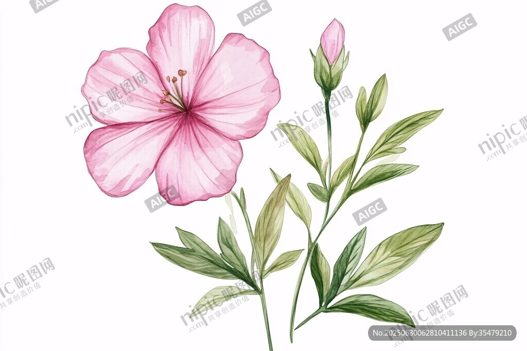 粉色花卉插畫 清新自然風