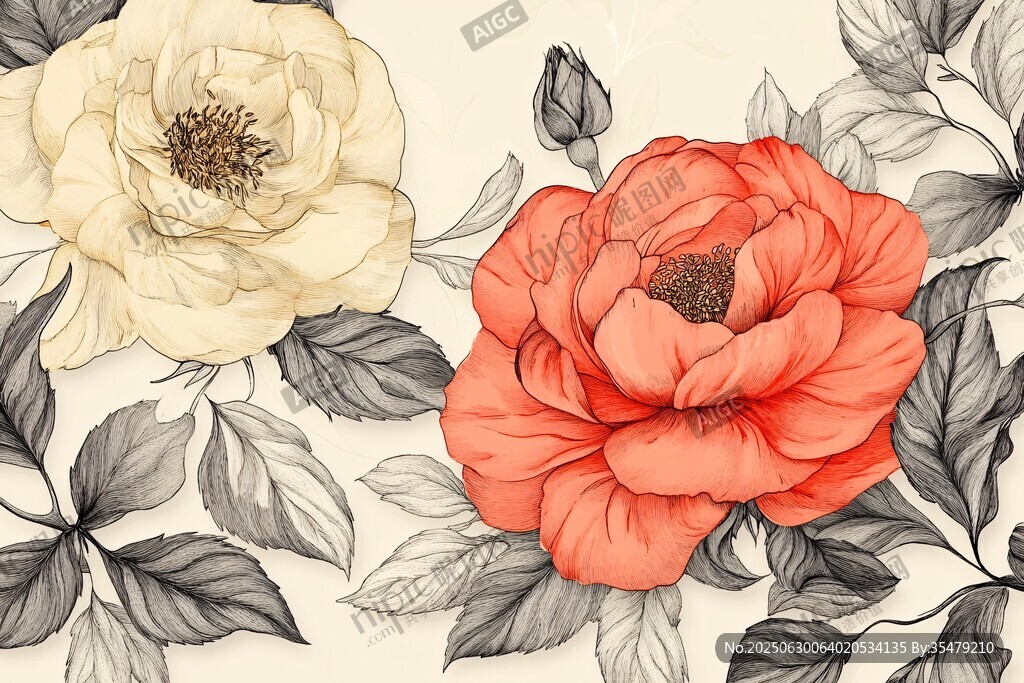 復古風花卉圖案插畫