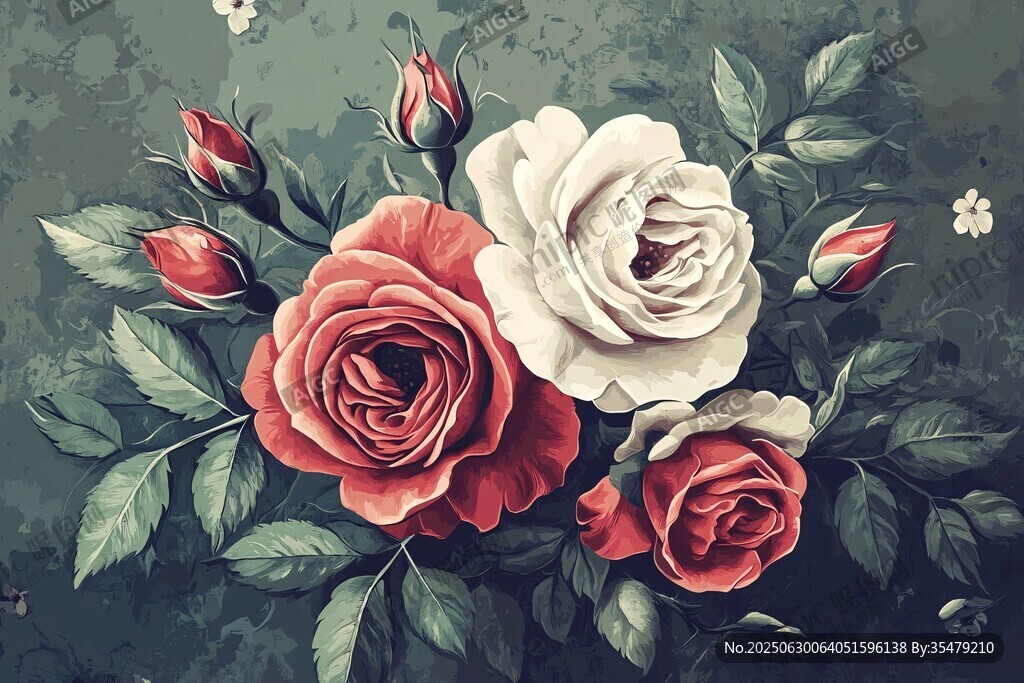 復(fù)古風(fēng)玫瑰花卉插畫