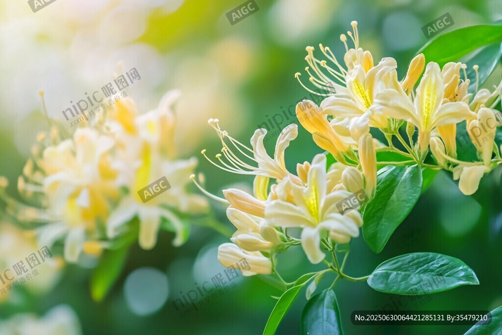 金黃金銀花綻放綠葉間