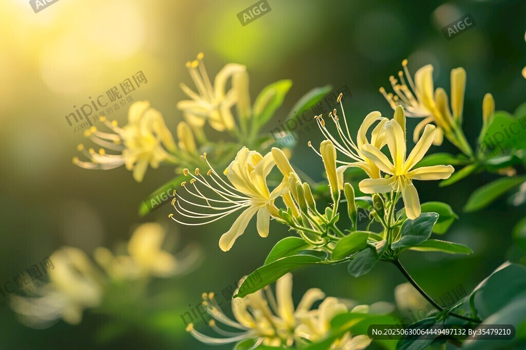 陽光下的金銀花綻放