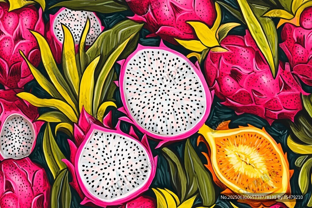 火龍果與橙子的繽紛插畫