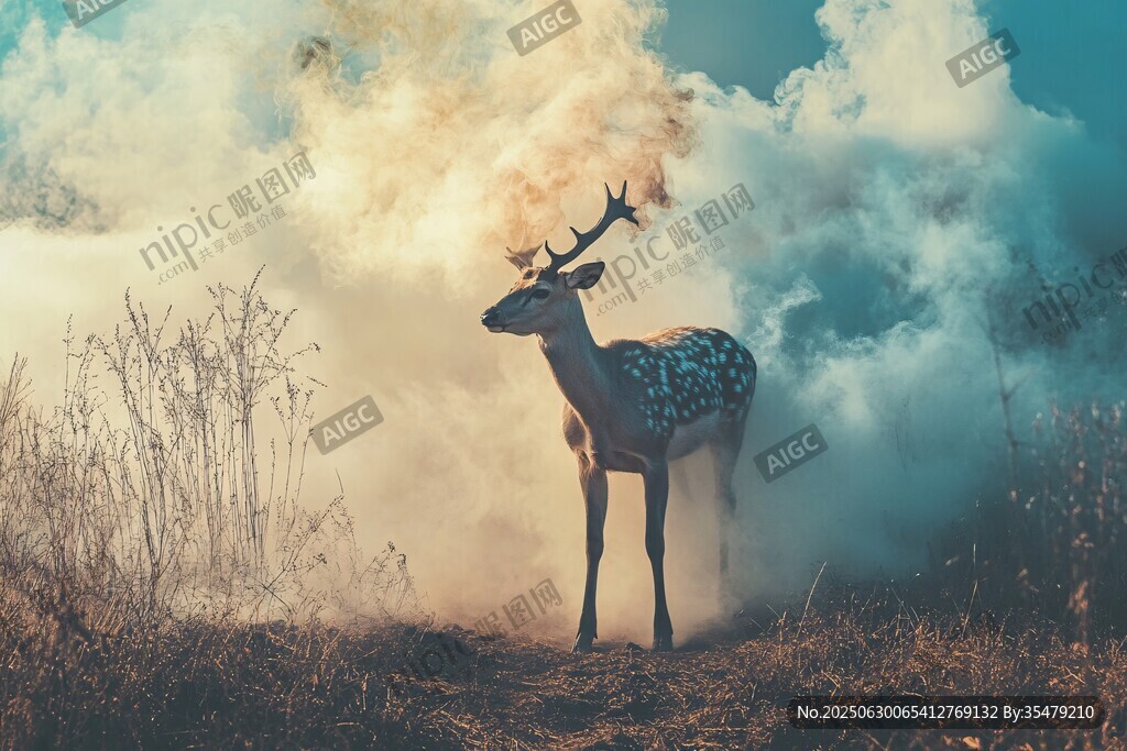 夢(mèng)幻迷霧中的優(yōu)雅梅花鹿