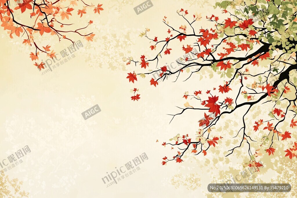 秋日紅葉樹枝背景圖