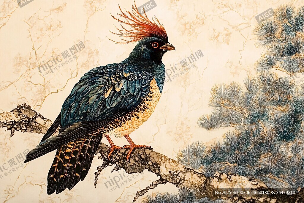 枝頭麗羽錦雞