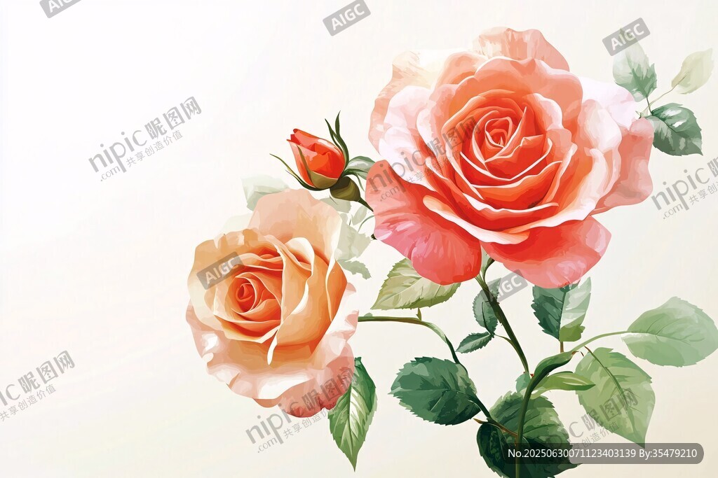 嬌艷雙色玫瑰插畫