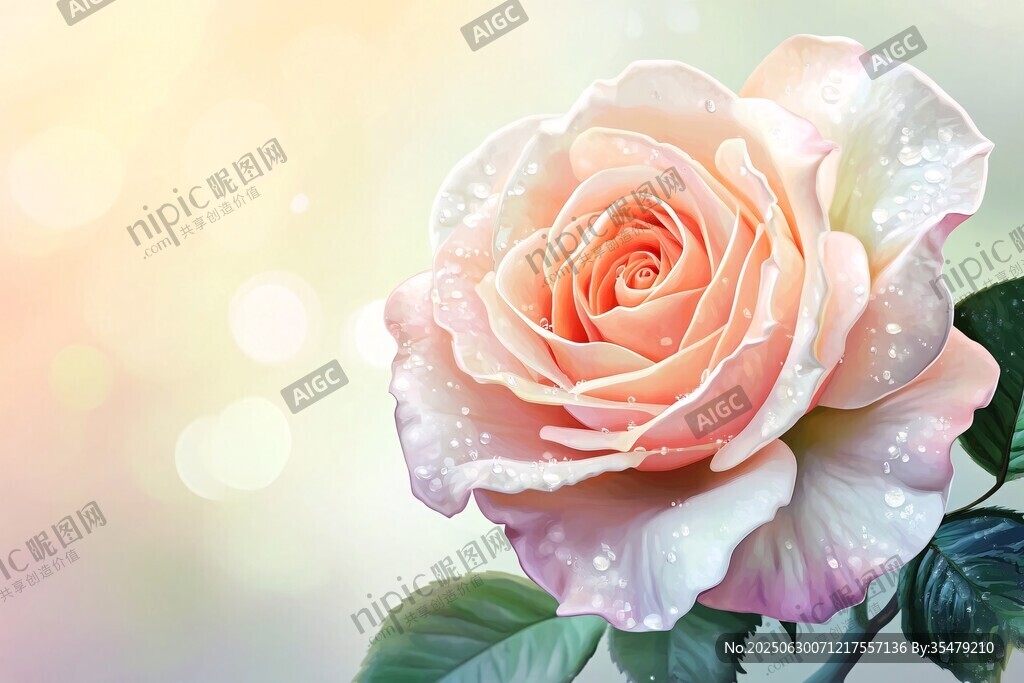 粉潤玫瑰綻露晶瑩水珠