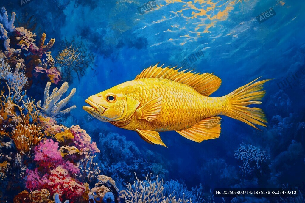 金黃海魚悠游多彩珊瑚間