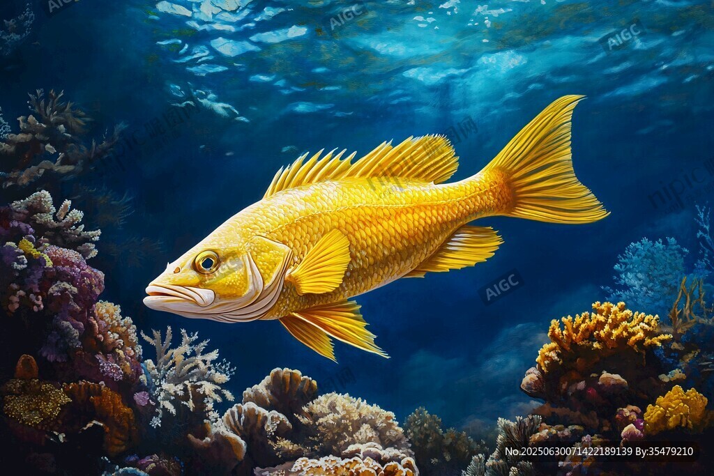 金黃海魚暢游多彩珊瑚間