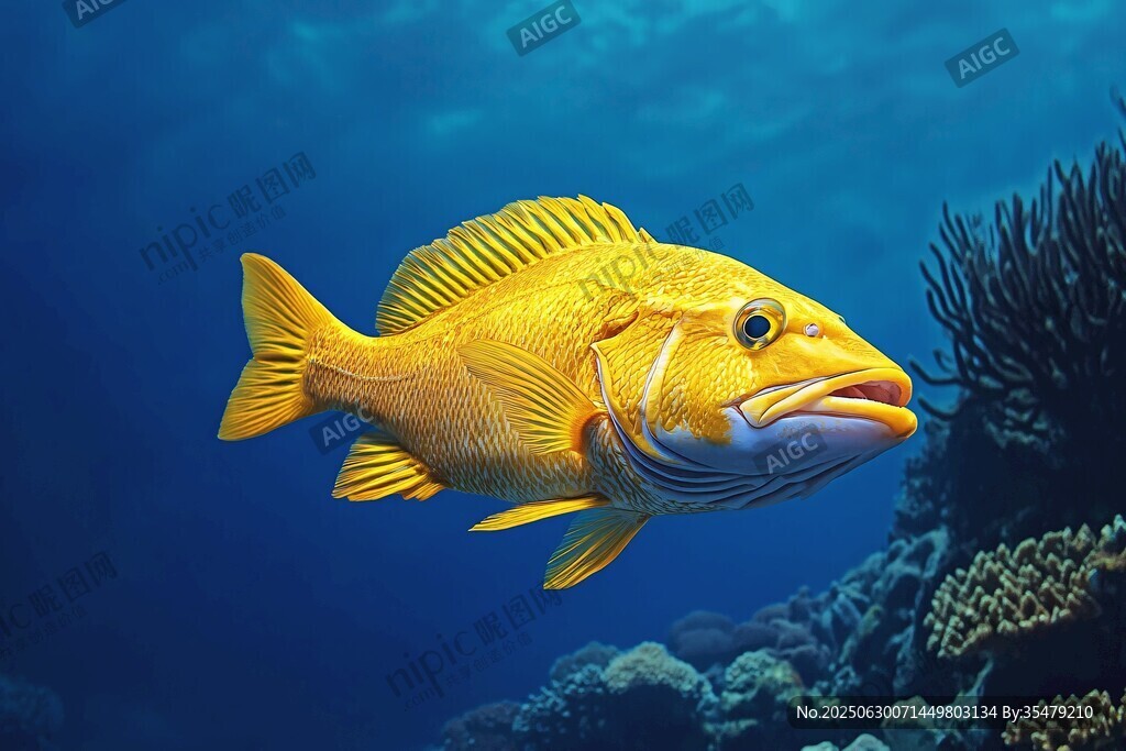 金黃海魚悠游多彩珊瑚間