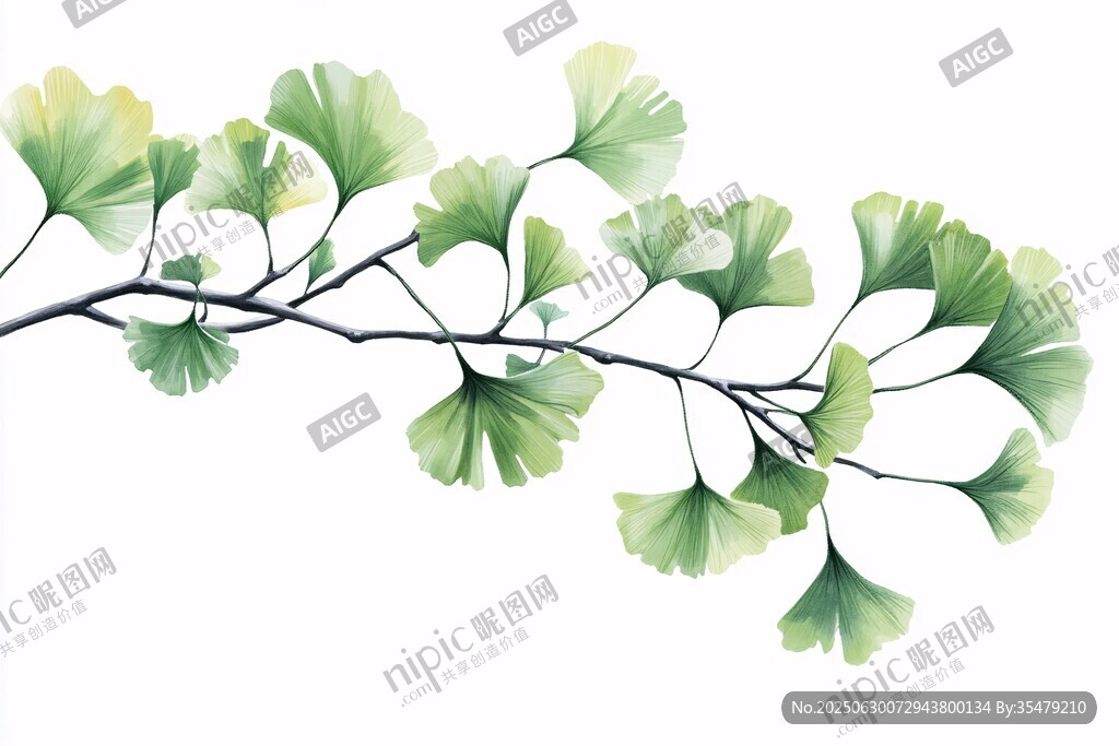 水墨風銀杏枝葉插畫