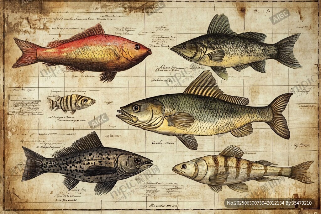 復(fù)古風(fēng)魚類插畫圖鑒