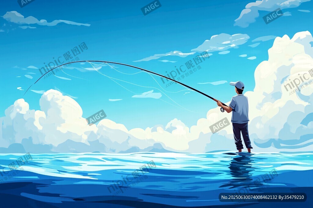 男子海上悠然垂釣