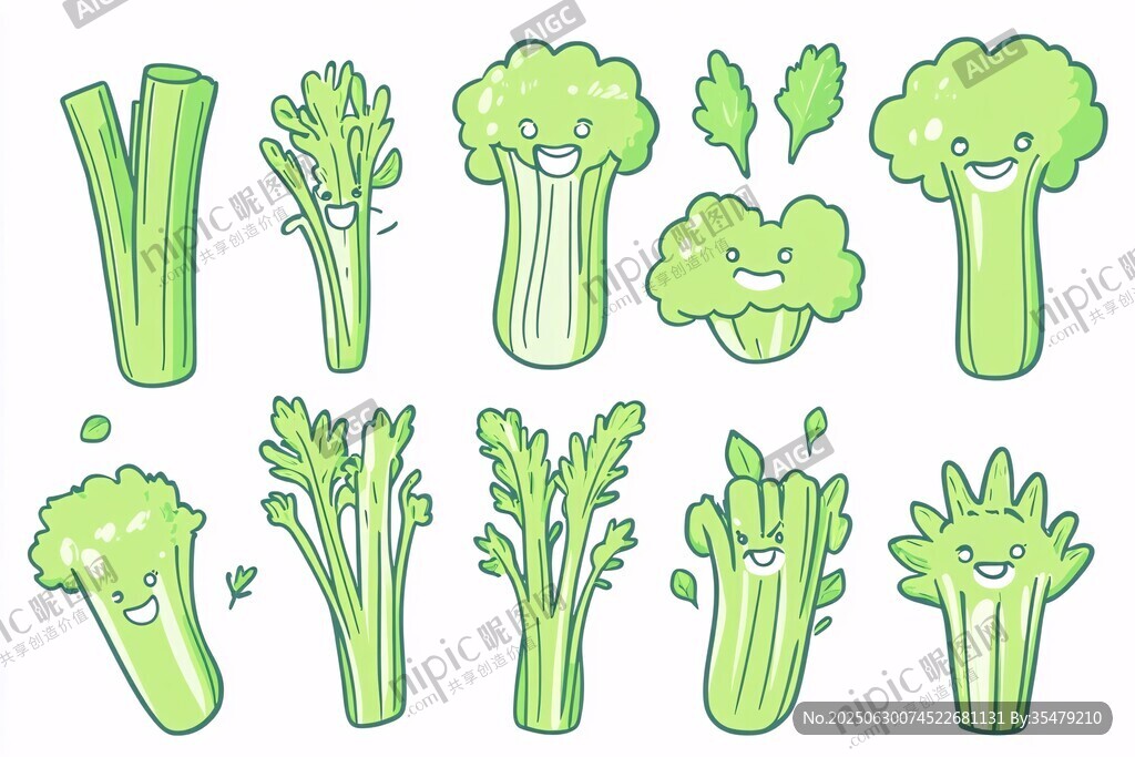 可愛卡通西蘭花芹菜插畫